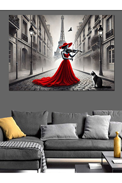 ekart Kırmızı Elbiseli Kadın Dekoratif Kanvas - Mdf Ahşap Tablo