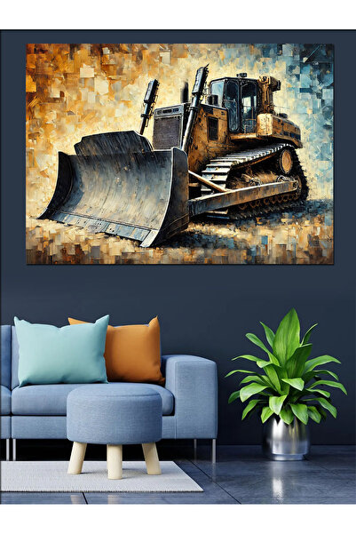 ekart İnşaat Kepçe Çizimi Dekoratif Kanvas - Mdf Ahşap Tablo