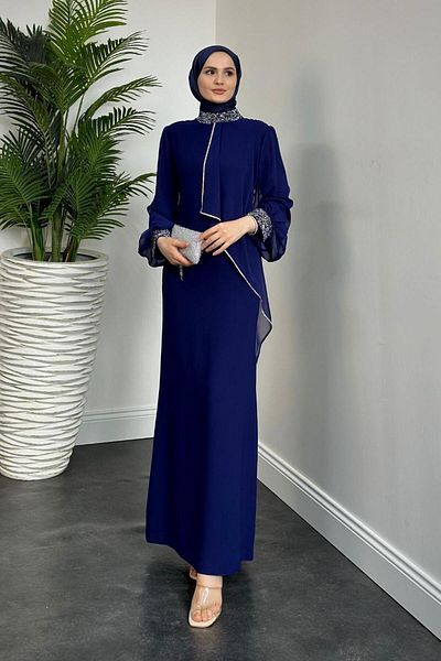 MERVEN AKYÜZ Βραδινό φόρεμα Navy Blue Dilara