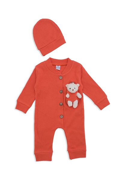 Bebelop Baby Boy Teddy Bear Buttoned Hat 2-Piece Jumpsuit