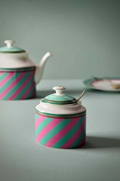 Pip Studio Porcelain sugar bowl, Pip Studio, Stripes Pink-Green, 550ml, Pip Chique collection