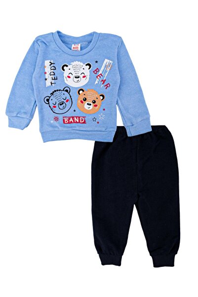 Bebelop Erkek Bebek Sevimli Ayı Baskılı 2'Li Alt Üst Eşofman Takımı