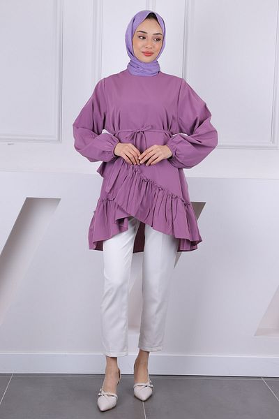 İmajButik Dusty Rose Skirt Layered Ruffled Tunic