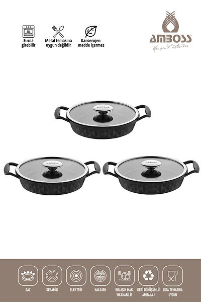 Amboss 6 Piece Cast Titanium Coated Fireproof Non-Stick Pan Set with Quartz Glass Lid