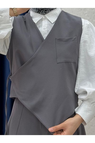 Ebrar Store Magnolia Skirt Vest Single Pocket Suit-Et2466 Anthracite