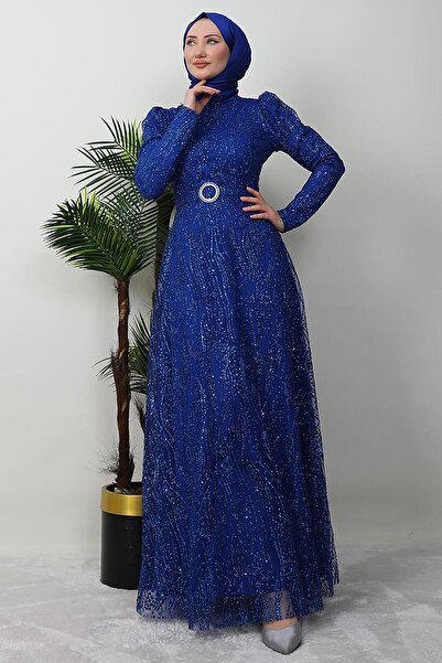 GİYZAMİLA Nilda Simli Abiye Saks