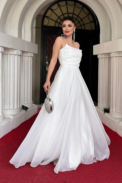 giyimmasalı Φόρεμα Organza Fabric με κορδόνι πλάτης - ΛΕΥΚΟ