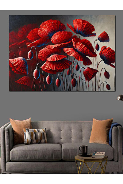 KanvasSepeti Flori de mac roșu, pictură în ulei, texturată, pânză de înaltă c...