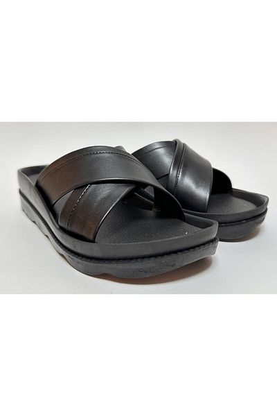 Voga Günyolu Black - Long More Healing Women's Casual Slippers with Leather Look Combination