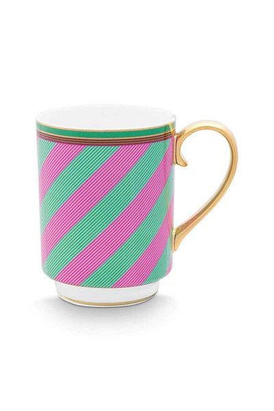 Pip Studio Cană porțelan, Pip Studio, Stripes Pink-Green, 350ml, colecția Pip Chique