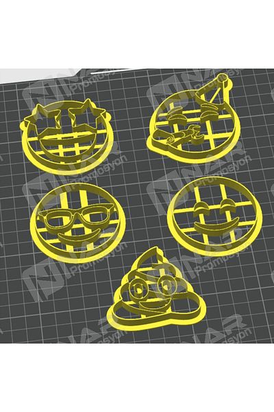 Nar Promosyon Play Dough Mold: Smiling Face Emojis 5'Li Cookies Turkish Breakfast Dough Ceramic Mud Mold