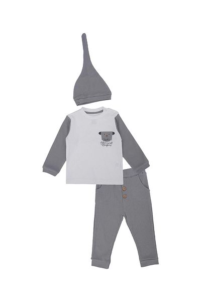 Bebelop Unisex Baby Report Animal Embroidered Hat 2-Piece Top and Bottom Set