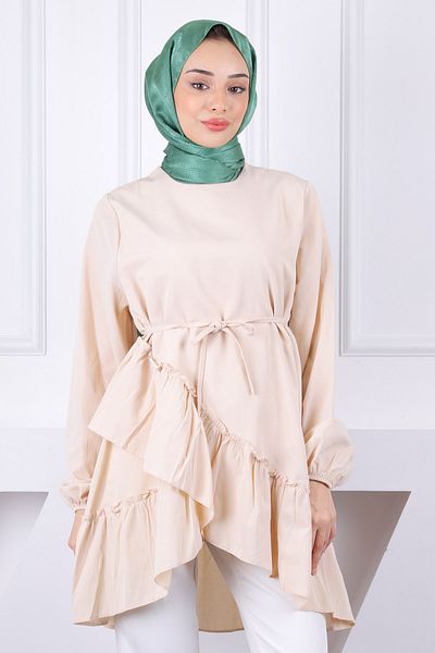 İmajButik Beige Skirt Layered Ruffled Tunic