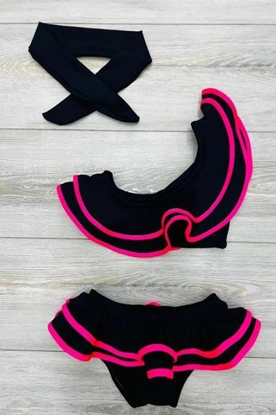 DeKuBaby Girls' Bikini Set with Bandana Flounces One Shoulder Ruffles Cutout Low-Cut Model