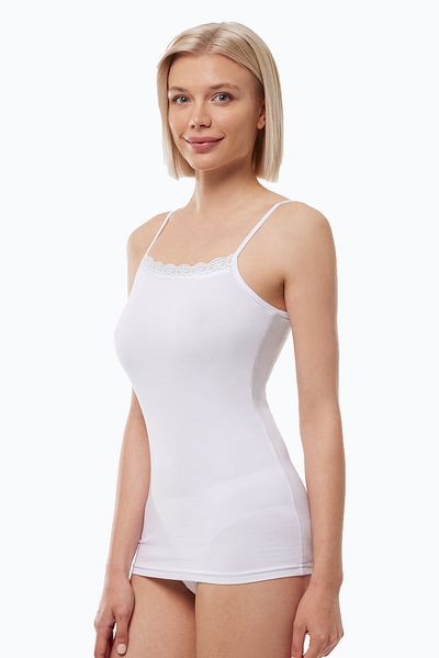 Malabadi Women's White Skin Color 2-Piece Thin Strap Double-Way Lace Modal Undershirt 2m1045