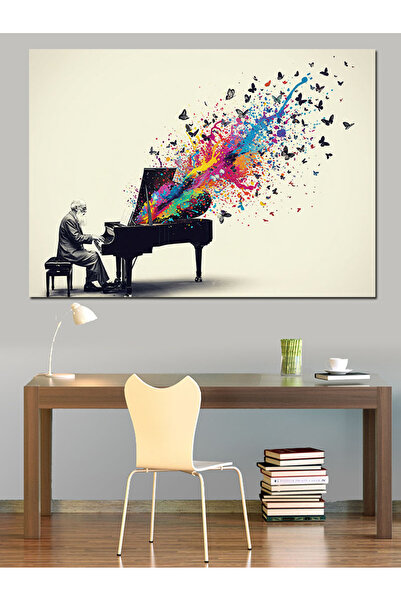 KanvasSepeti Piyano Çalan Ve Renkler Yağlı boya Dokulu Yüksek kaliteli Kanvas...