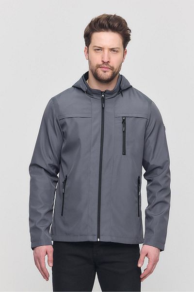 SİVAİST New Season Men's Gray Hooded Water and Windproof Seasonal & Summer Coat with Inner Pocket
