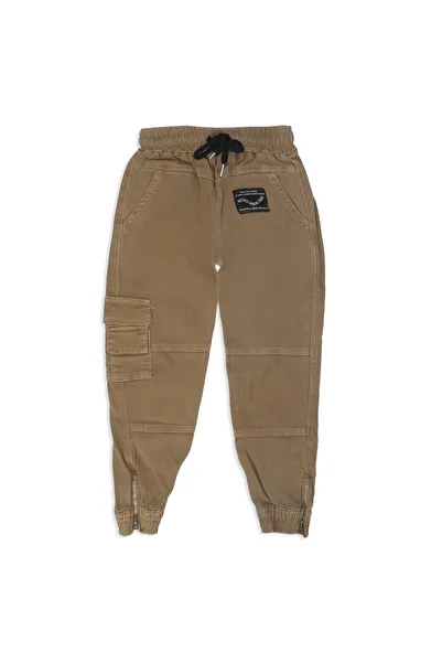 Bebelop Boy's Elastic Waist Cargo Pocket Zippered Jeans