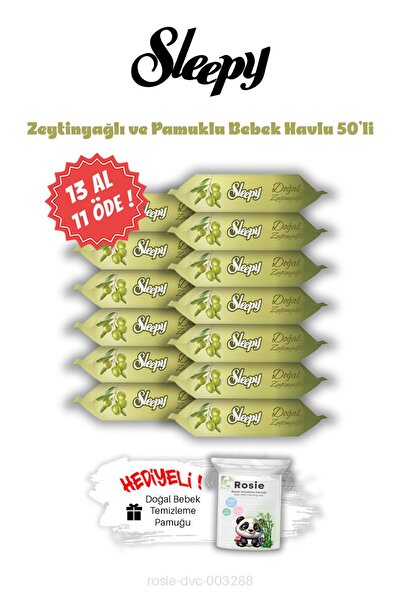 Sleepy Zeytinyağlı ve Pamuklu 13 AL 11 ÖDE Islak Bebek Mendil 50'li ve ROSIE