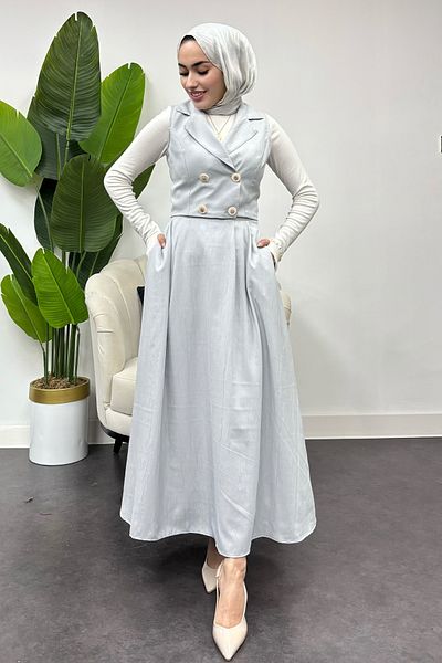 Tesettür Diyarı Women's Four Button Vest Suit -Gray