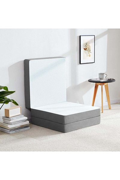 Comfy WHITE & GREY BORDER MEDICATED KNITTED COTTON PREMIUM COLLECTION 180X90X10CM FOLDING MATTRESS