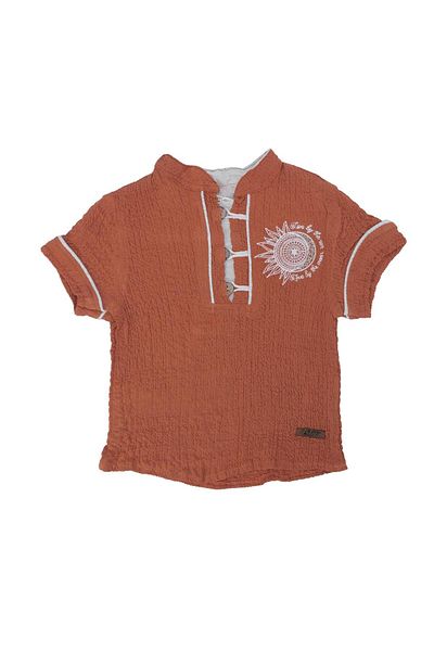 Bebelop Boy's Embroidered Buttoned Short Sleeve Shirt Jeans Shorts Set of 2