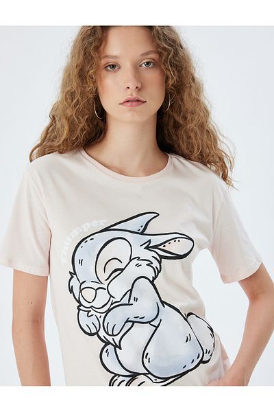 Koton New Season Oversize T-Shirt Rabbit Printed Short Sleeve Crew Neck
