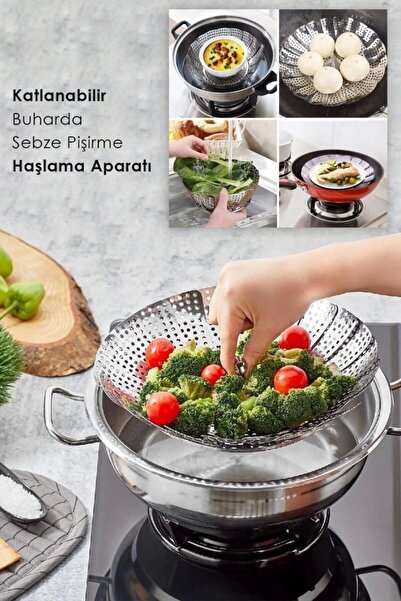 CTB HOME Buharda Sebze Pişirme Sepeti Haşlama Aparatı Katlanabilir Buharlı Pi...