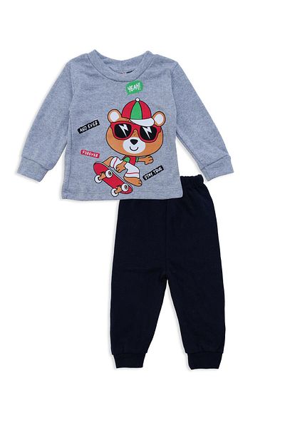 Bebelop Baby Boy Kids Skateboard Teddy Bear Print 2-Piece Top and Bottom Tracksuit Set
