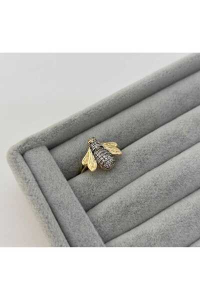 Bubbleatelier Çelik arı zirkon taş gold yüzük