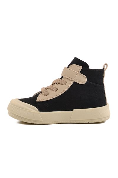 AYAKMOD Pantofi pentru copii unisex cu velcro până la gleznă din in negru 7465 B