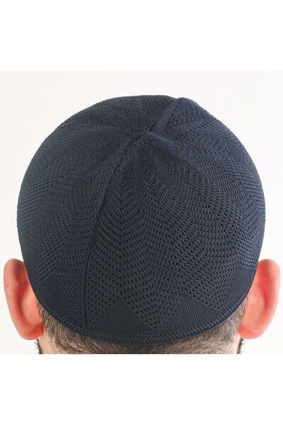 İkranur Nisa Knitted Lace Prayer Skullcap-Navy Blue