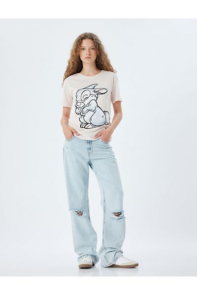 Koton New Season Oversize T-Shirt Rabbit Printed Short Sleeve Crew Neck