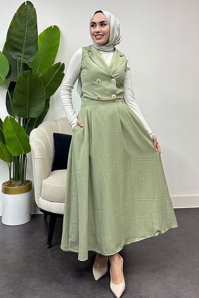 Tesettür Diyarı Women's Four Button Vest Suit - Water Green
