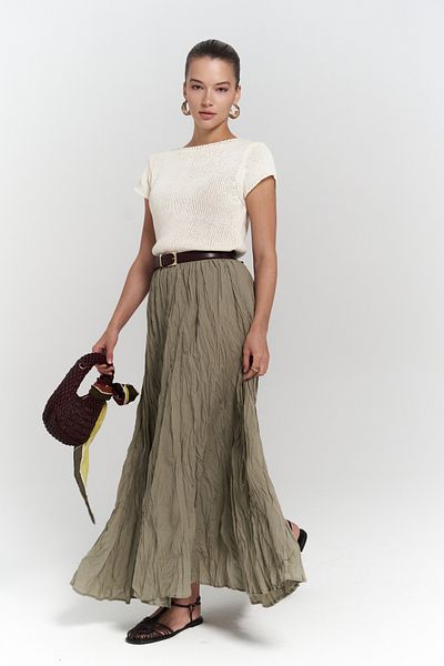 BOHEMAİ Jayla Langer Khaki-Rock mit Crinkle-Detail