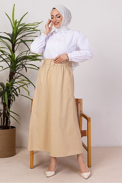 Bestenur Benja Waist Elastic Gabardine Φούστα 1405 - Stone