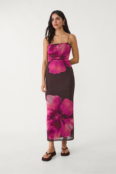 Stradivarius Printed tulle long dress