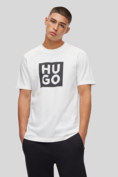 HUGO Regular Fit Bisiklet Logolu Erkek T-shirt Beyaz