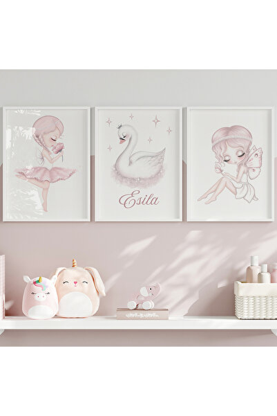 CKA Tasarım Kuğu Prenses 3'lü İsim Tablosu Seti, Bebek ve Çocuk Odası Tablosu...