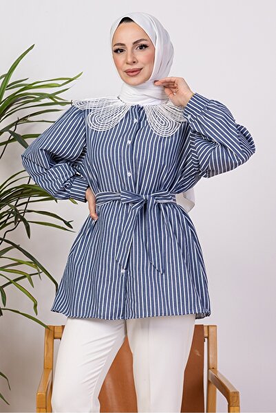 Bestenur 1409 قميص نيلي جالفين ذو الياقة المنظمة