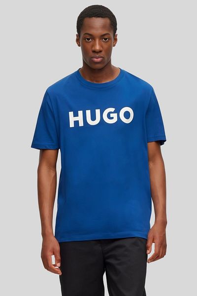HUGO Men's 100% Cotton Logo Short Sleeve Blue T-Shirt50467556-417