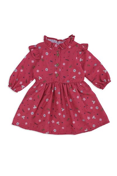 Bebelop Baby Girl Floral Chenille Dress Frilly Shoulder Detail