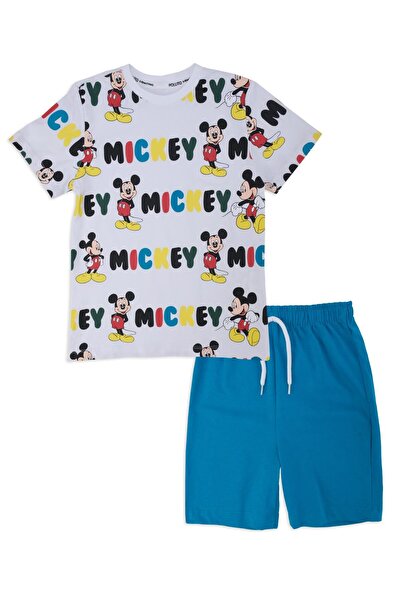 Bebelop Erkek Çocuk Mickey Mouse Baskılı Yazlık 2'Li Alt Üst Şort Takım