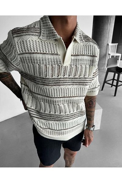 MFU collection Πλεκτό μπλουζάκι με γιακά Polo Oversize