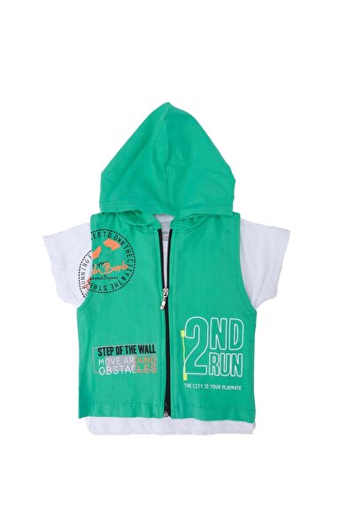 Bebelop Erkek Bebek Yazı Baskılı T-Shirt Yelekli Pantolon Alt Üst Takım