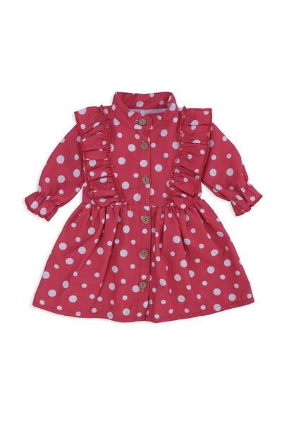 Bebelop Girl's Baby Polka Dot Chenille Dress Frilly Shoulder Detail