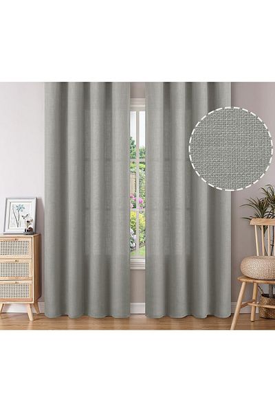 Pyramid Home Gray Linen Background Curtain Without Pleats with Cornice 1St Quality Single Wing Does Not Wrinkle