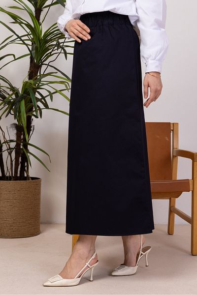 Bestenur Benja Elastic Waist Gabardine Skirt 1405 - Navy Blue