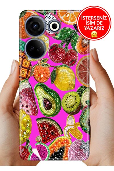 TECNO Camon 20 (CK6N) Uyumlu Kılıf Elastik Resimli Desenli Silikon Diamond Fruit