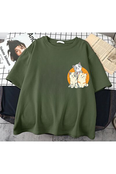 Minga London Χακί The Sweetest Cat Μπλουζάκι Oversize με στάμπα εμπρός/πίσω -Mingalondon